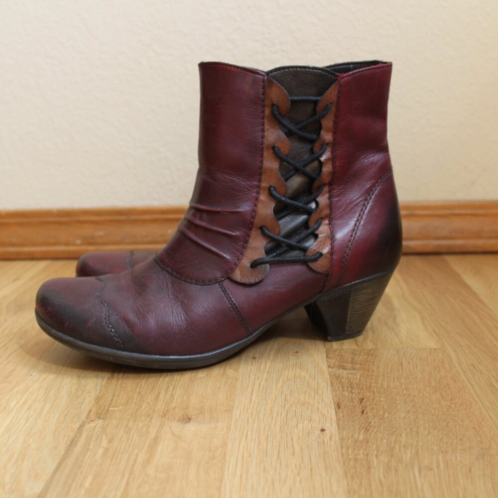 Remonte Tex Burgundy / Brown Boots Side Zip Laces Leather Women's 8.5